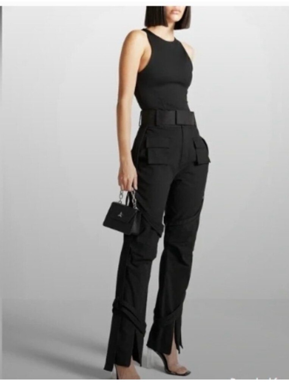 Maniere De Voir Cargo Carpenter Pants Black Gray Cotton size 0 zero